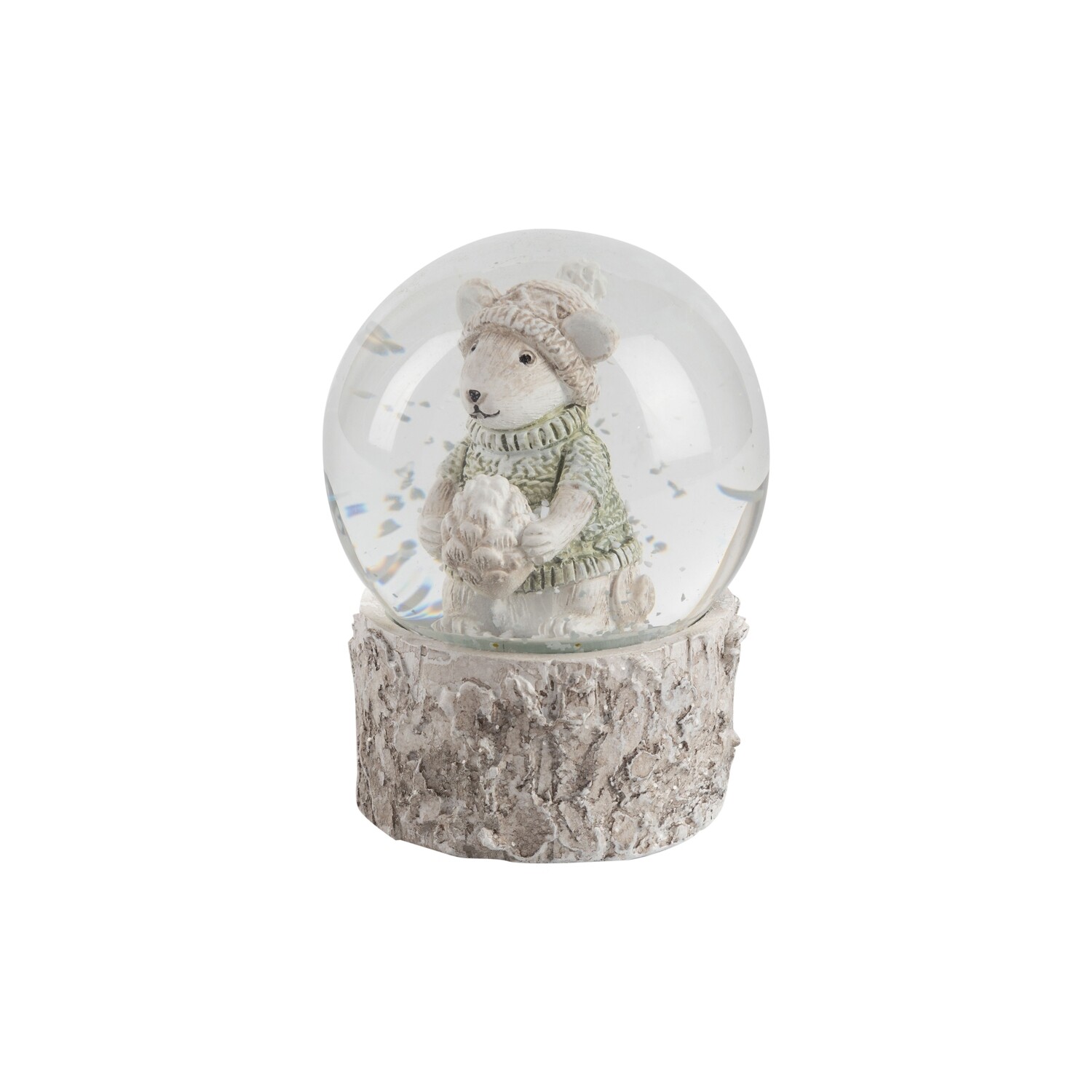 Resin mouse holding a pinecone snow globe, 3.5 in  6            