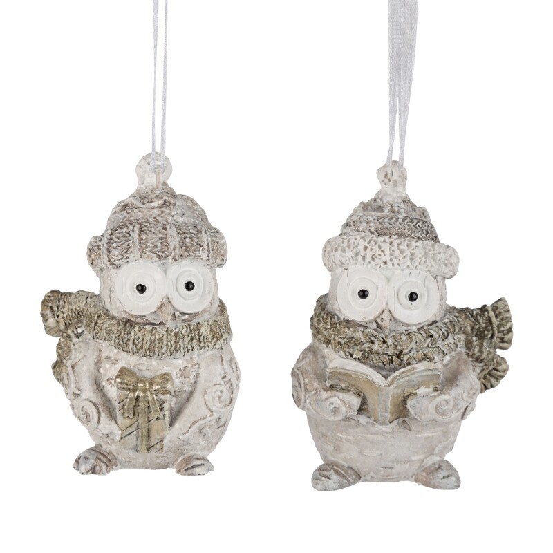 2 Asst&#39;d resin owl ornament, 2.5 in  24            