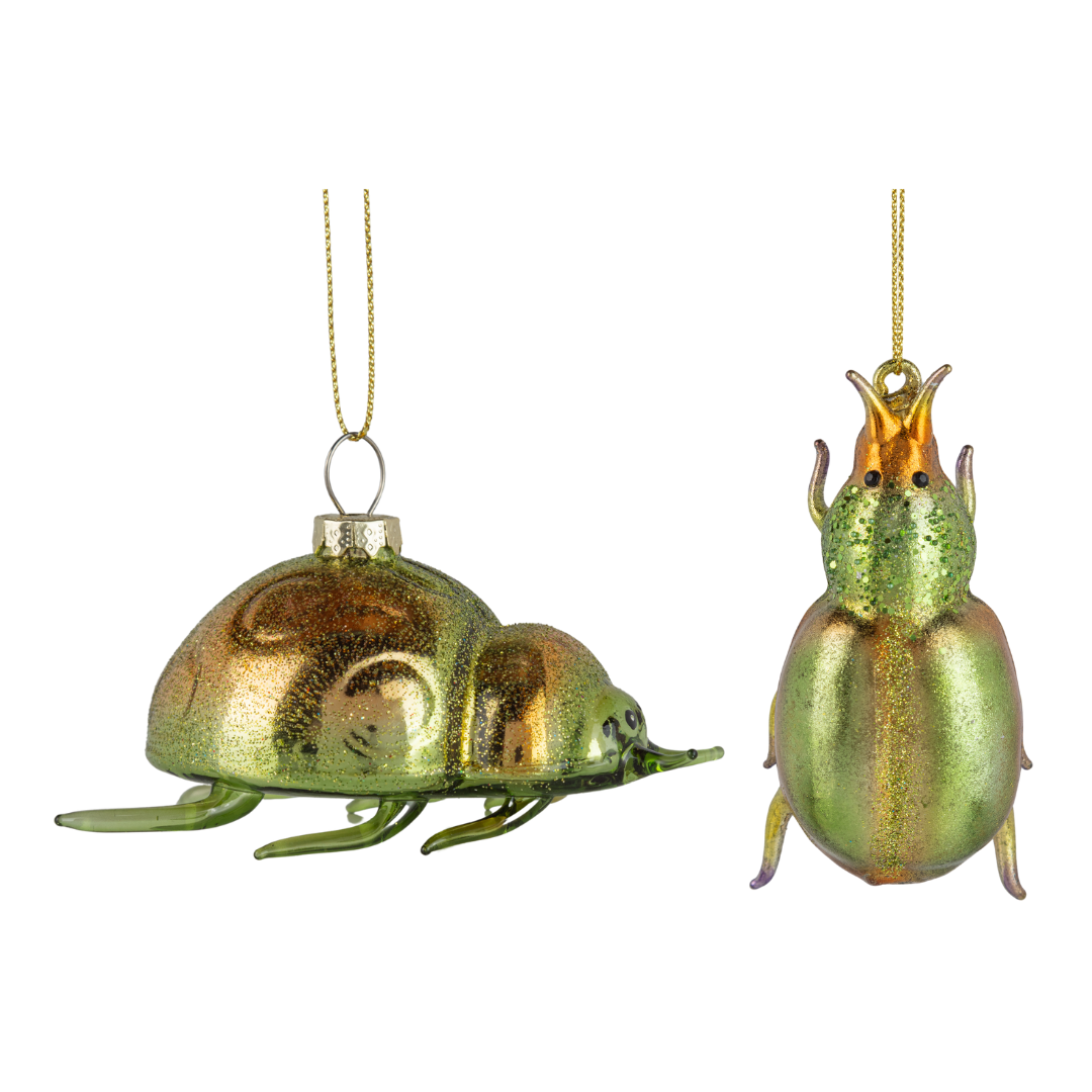 2 Asst&#39;d glass insect ornaments, iridescent green, 4 in  8      