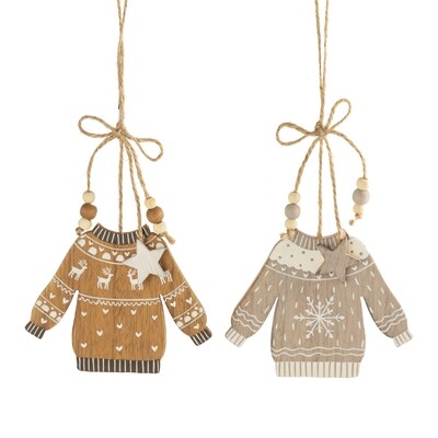 2 Asst'd sweater ornament, silver and gold Christmas sweater, 9 in  12      