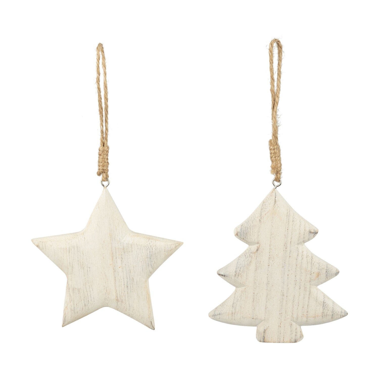 2 Asst&#39;d wood ornament, off white wash, tree and star, 4.5 in  24            