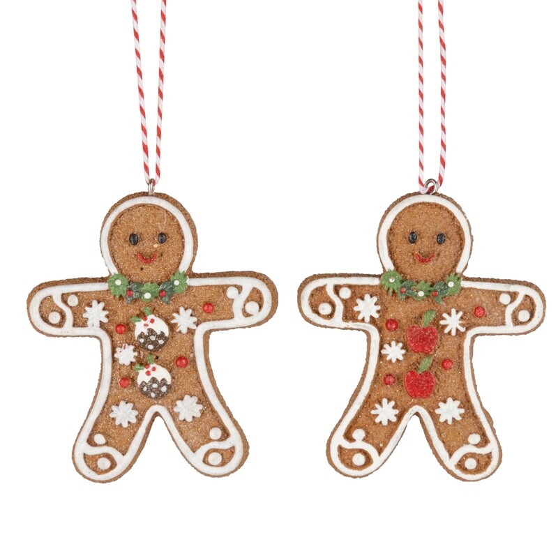 2 Asst&#39;d resin gingerbread men ornament, brown with white icing edge  12      