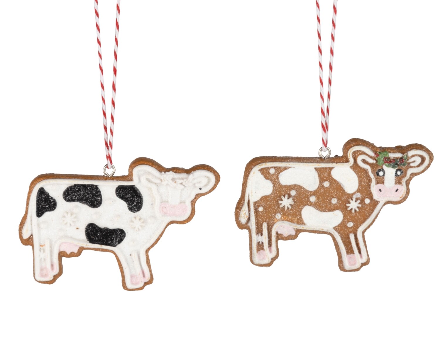 2 Asst&#39;d resin cow gingerbread ornament, 2.5 in  12      