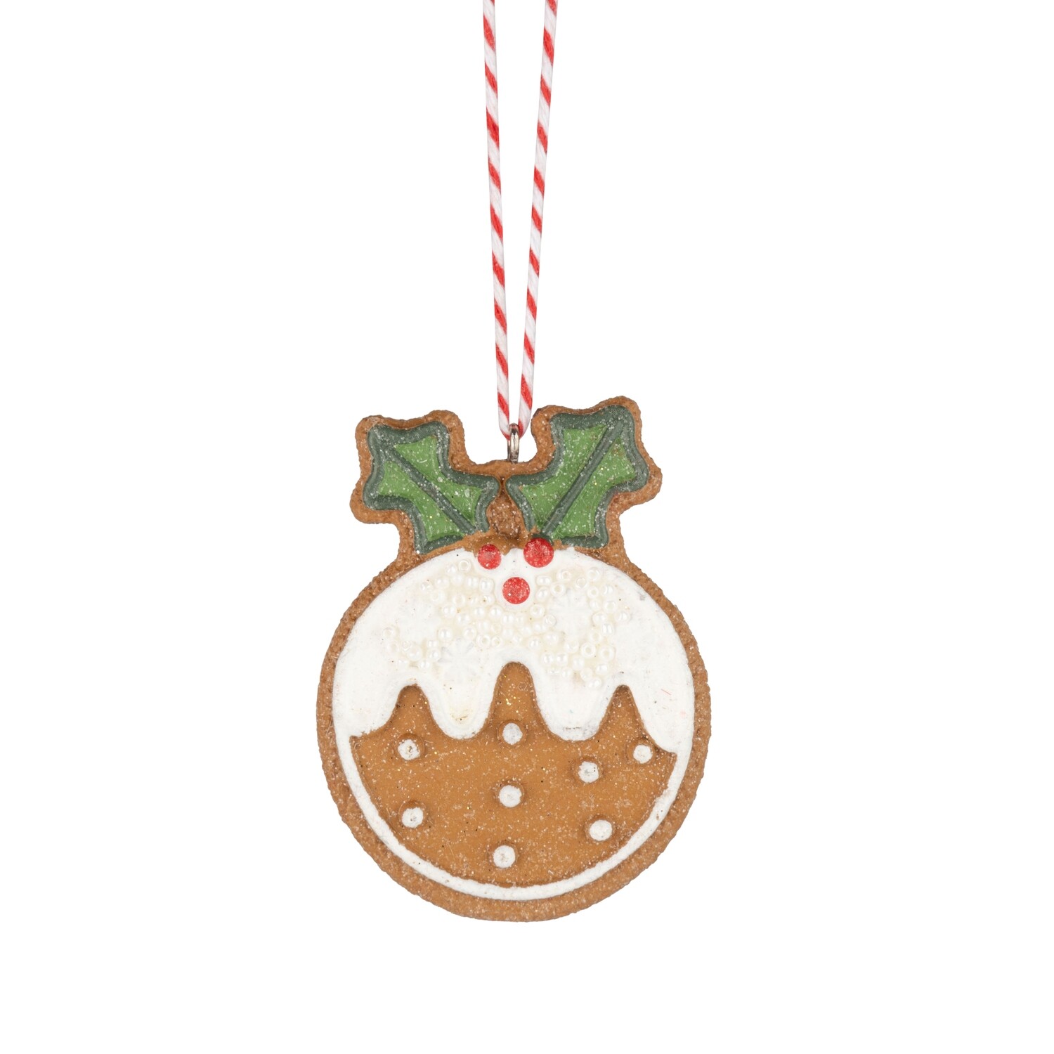 Resin cookie ornament, gingerbread cookie with icing and holly on top, 2.5 in  12            