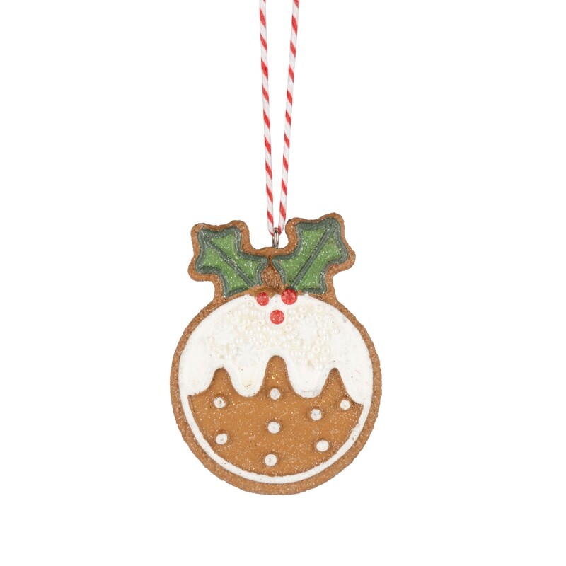 Resin cookie ornament, gingerbread cookie with icing and holly on top, 2.5 in  12            