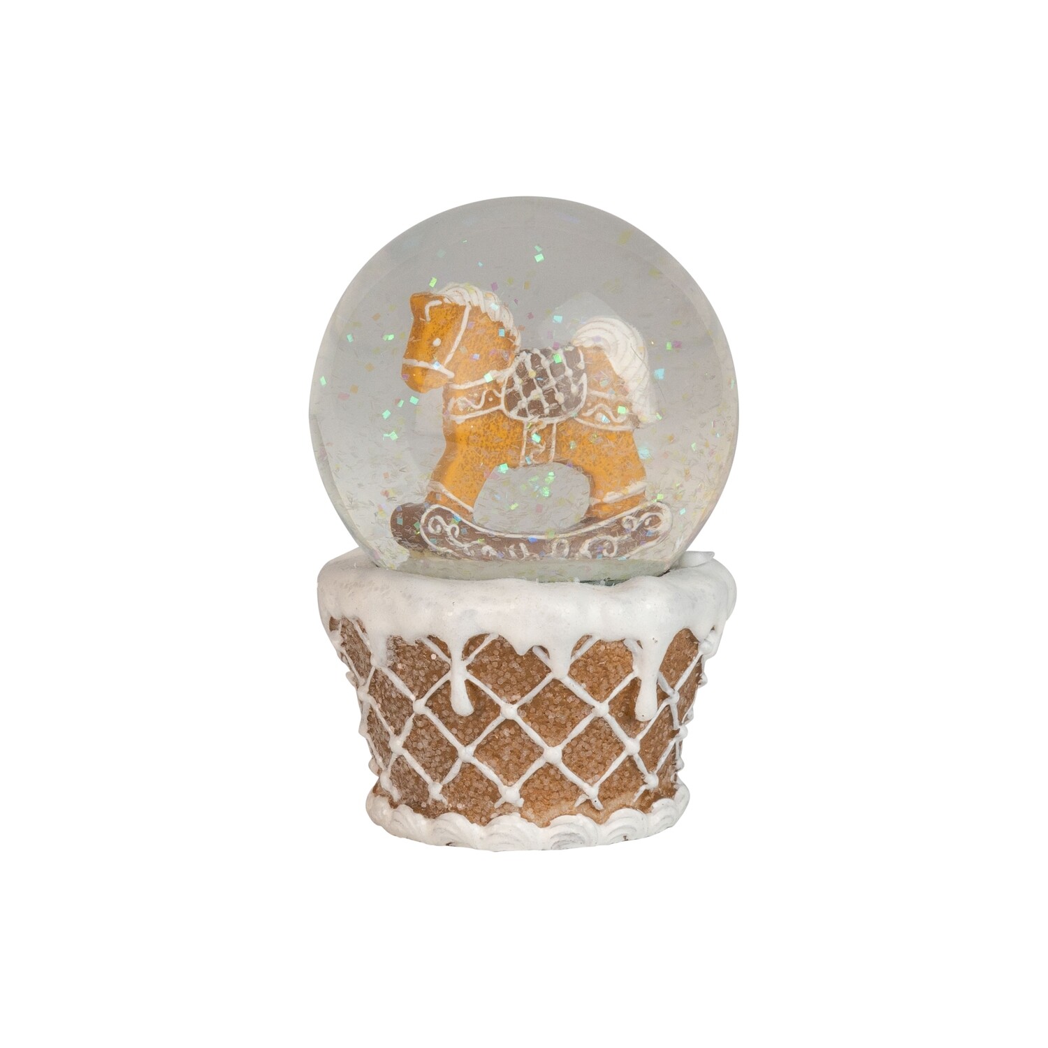 Gingerbread snow globe table piece, rocking horse, 4 in  4            