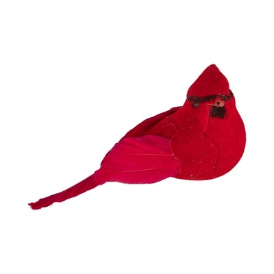 Velvet cardinal ornament, red with silver base clip, 3.5 in  24            
