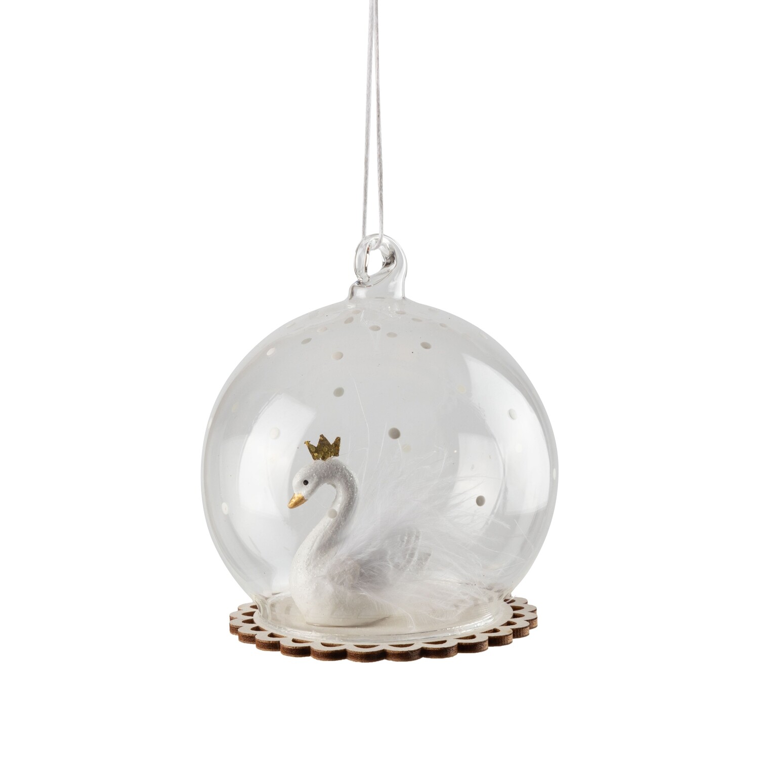 Resin swan globe ornament, white with gold crown, 3.5 in  6            