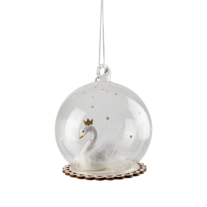 Resin swan globe ornament, white with gold crown, 3.5 in  6            