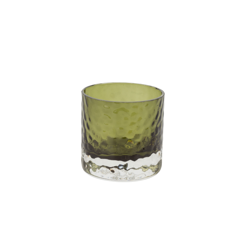 Green glass holder table piece, textured green glass with clear base, 2.75 in  6