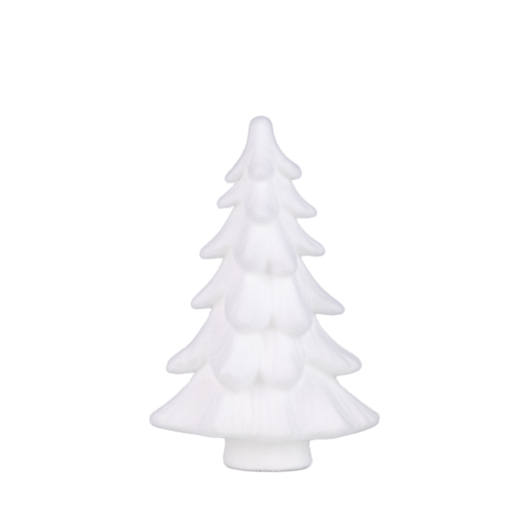 White flock tree table piece, short white on white base, 19.5 in  4            