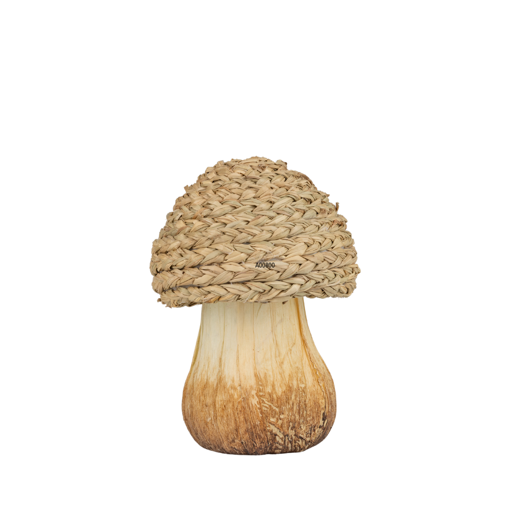 Braided grass mushroom table piece, natural, braided raffia cap with layered paper stem, 6.5 in  6            