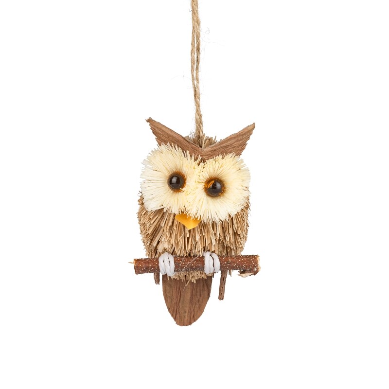 Bristle owl, natural head, brown body sitting on a branch, 2.5 in  12            