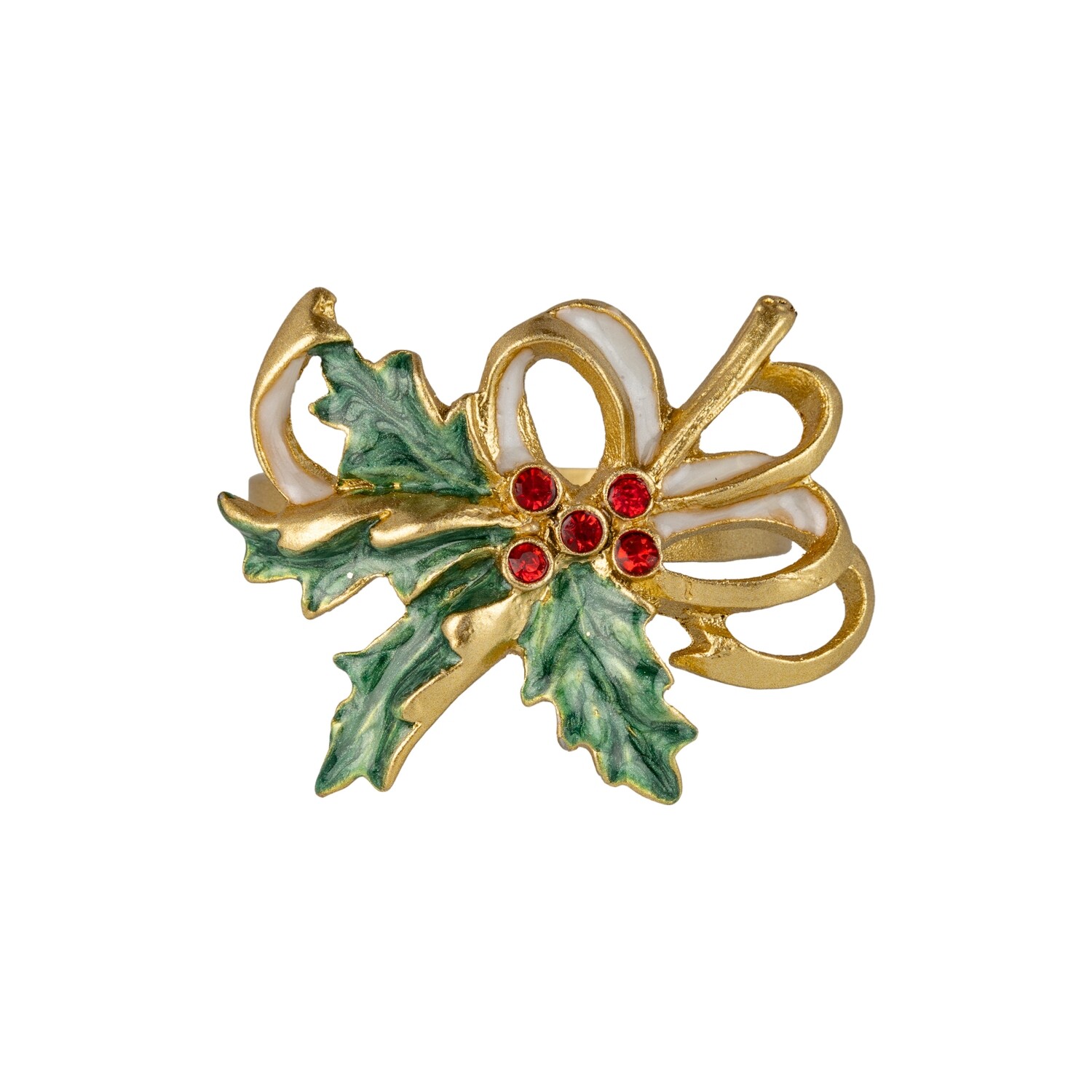 Enameled metal napkin ring, holly motif,  6            