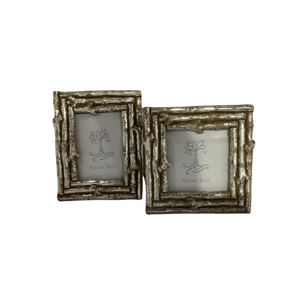 2 Asst&#39;d resin mini picture frames, silver branch pattern, 4+4.5 in  12              