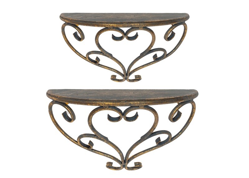 Set of 2 metal wall shelves, antique gold, 8 in+10 in  2           