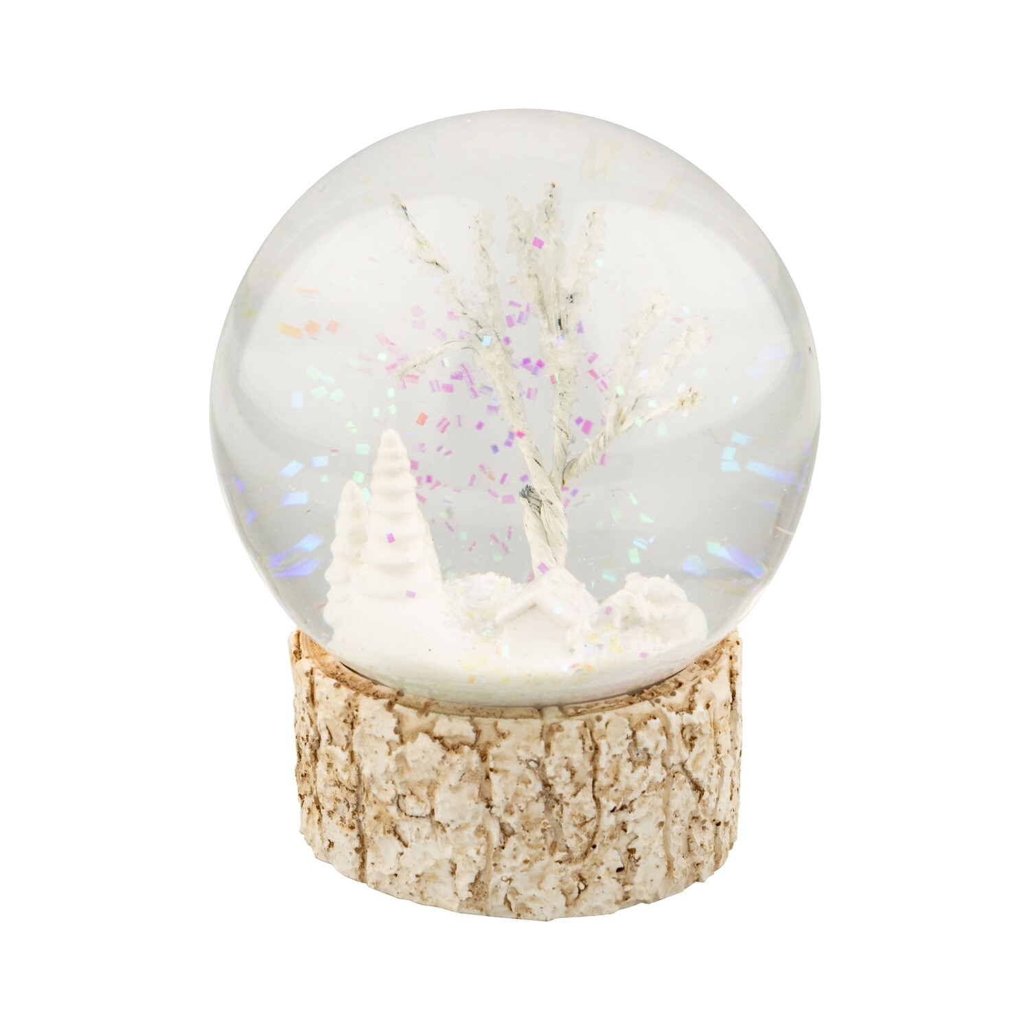 White winter village scene snow dome resin wood base, 4 in  6            