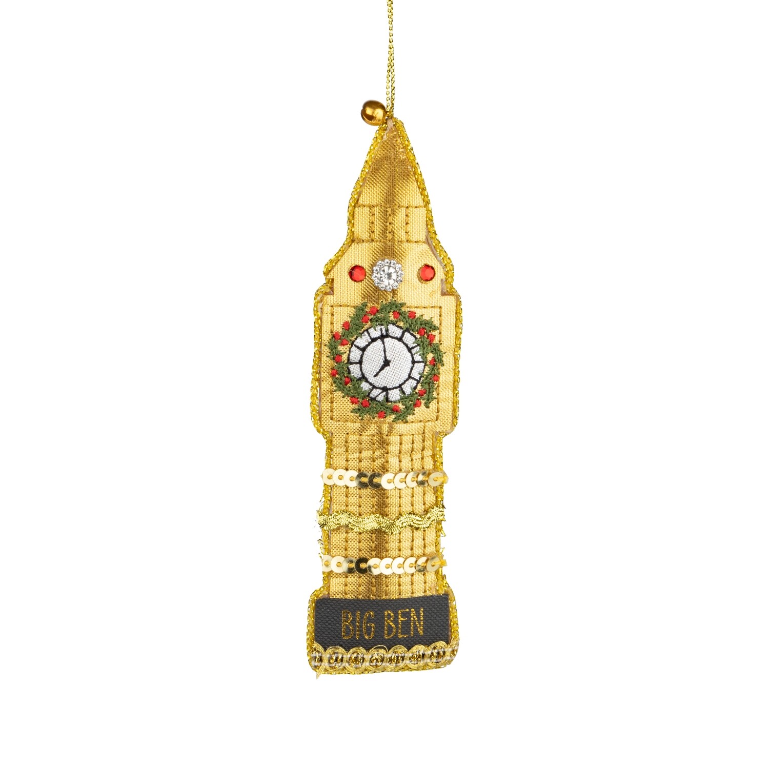 Gold embroidered edge jeweled Big Ben ornament, 4 in  6            