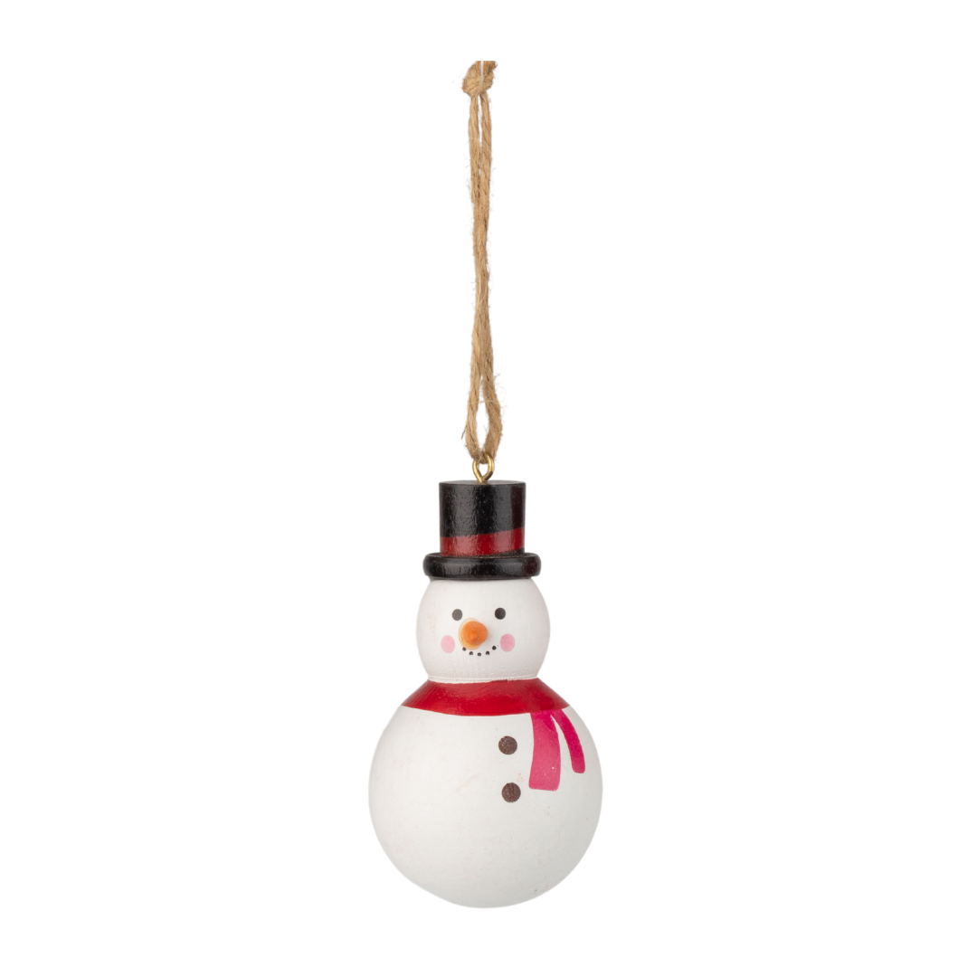 Painted wood snowman ornament, 2.75 in  12            