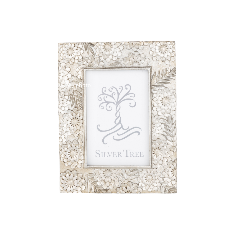 Floral motif picture frame, silver finish, fits 4x6 photo  4           