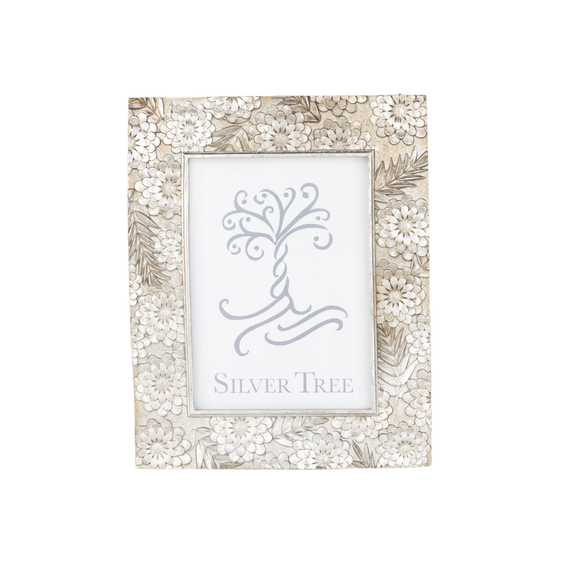 Floral motif picture frame, silver finish, fits 5x7 photo  2           