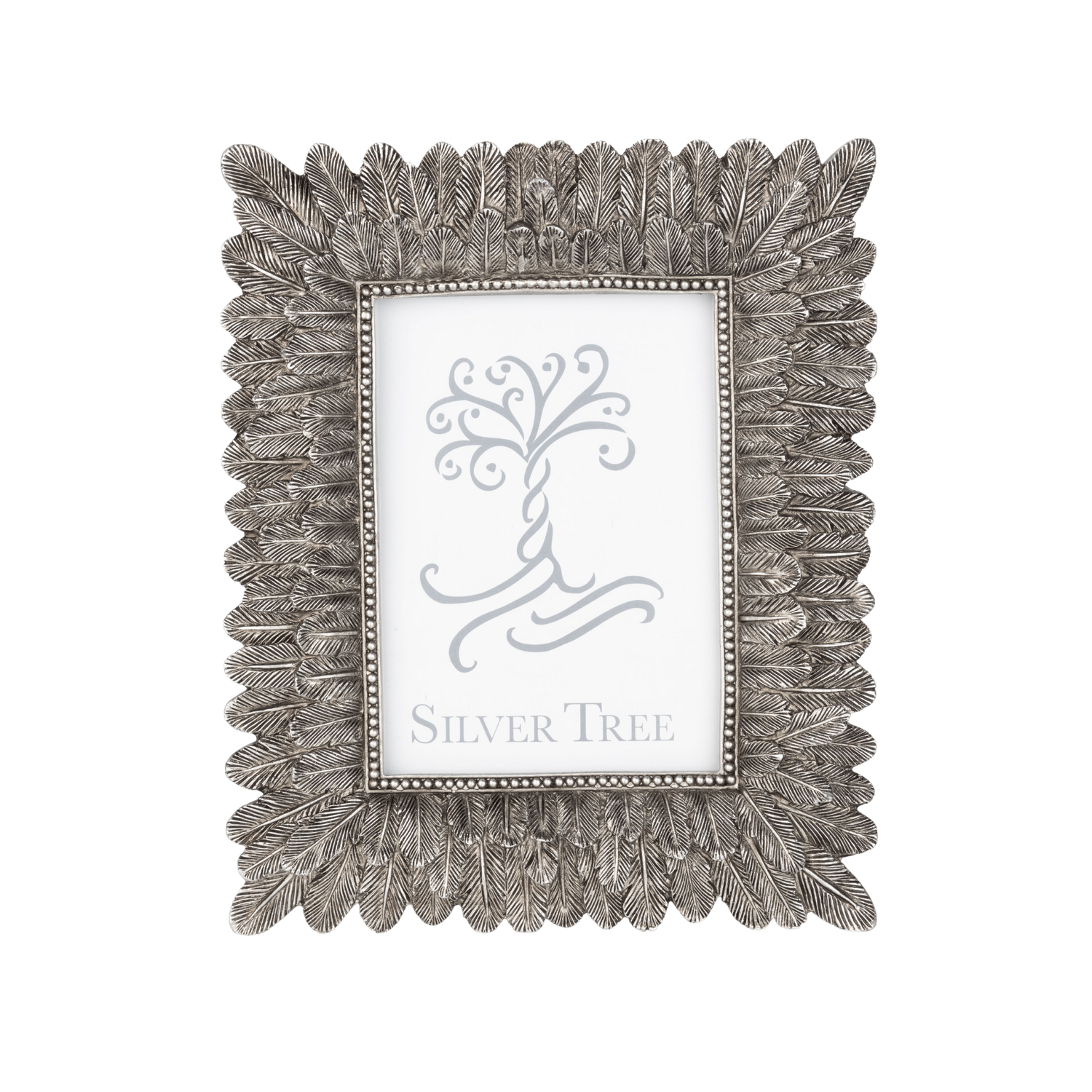 Feather motif picture frame, silver finish, fits 5x7 photo  2           