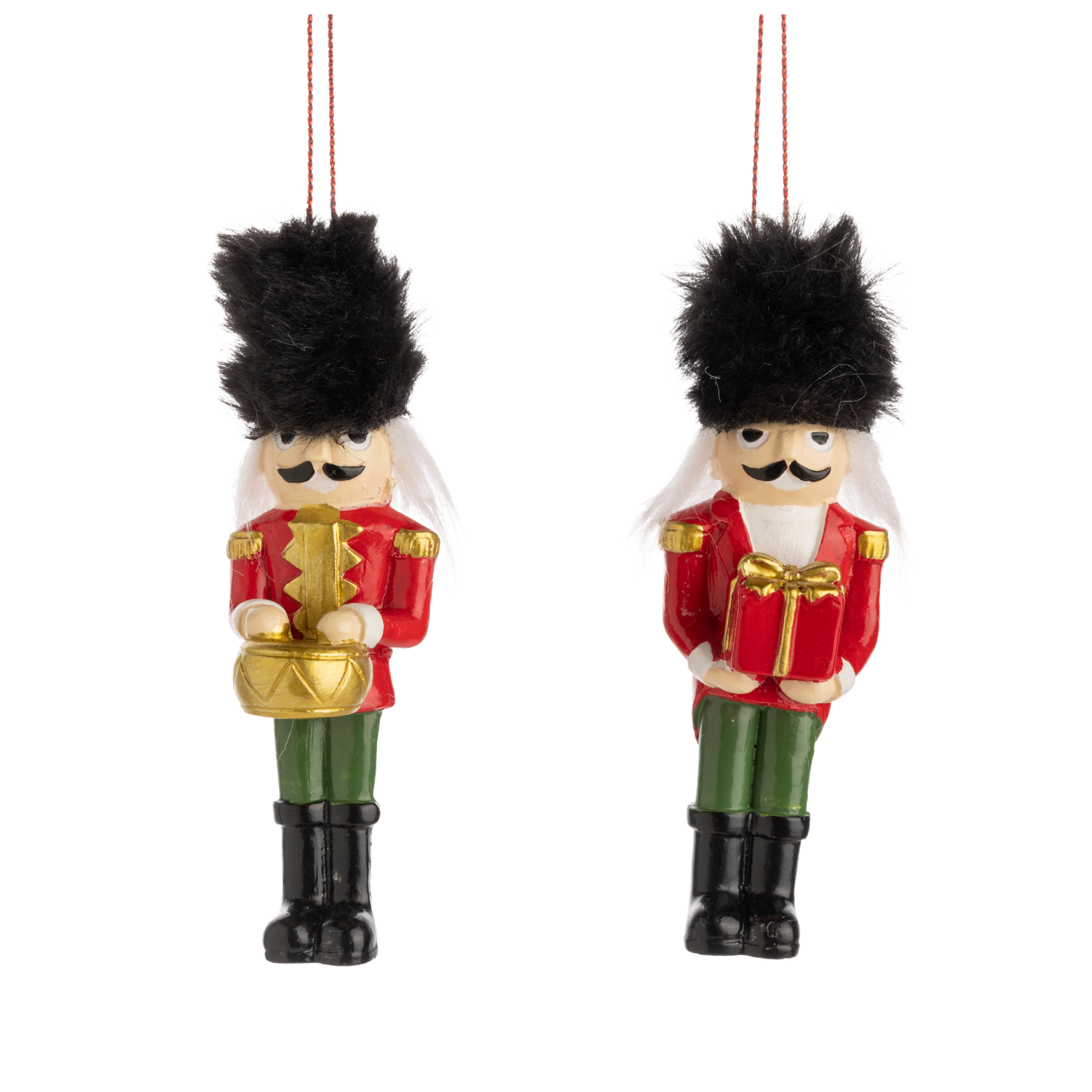 2 Asst&#39;d painted resin nutcracker ornaments, fur hats, red, white and green, 4 in  24            