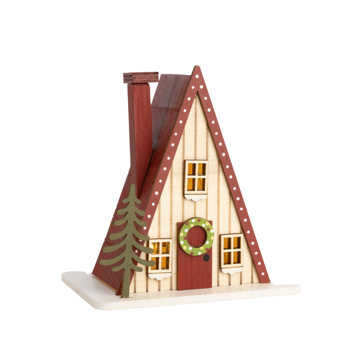 Painted wood A-frame cabin ornament, LED, 5x5 in  4            