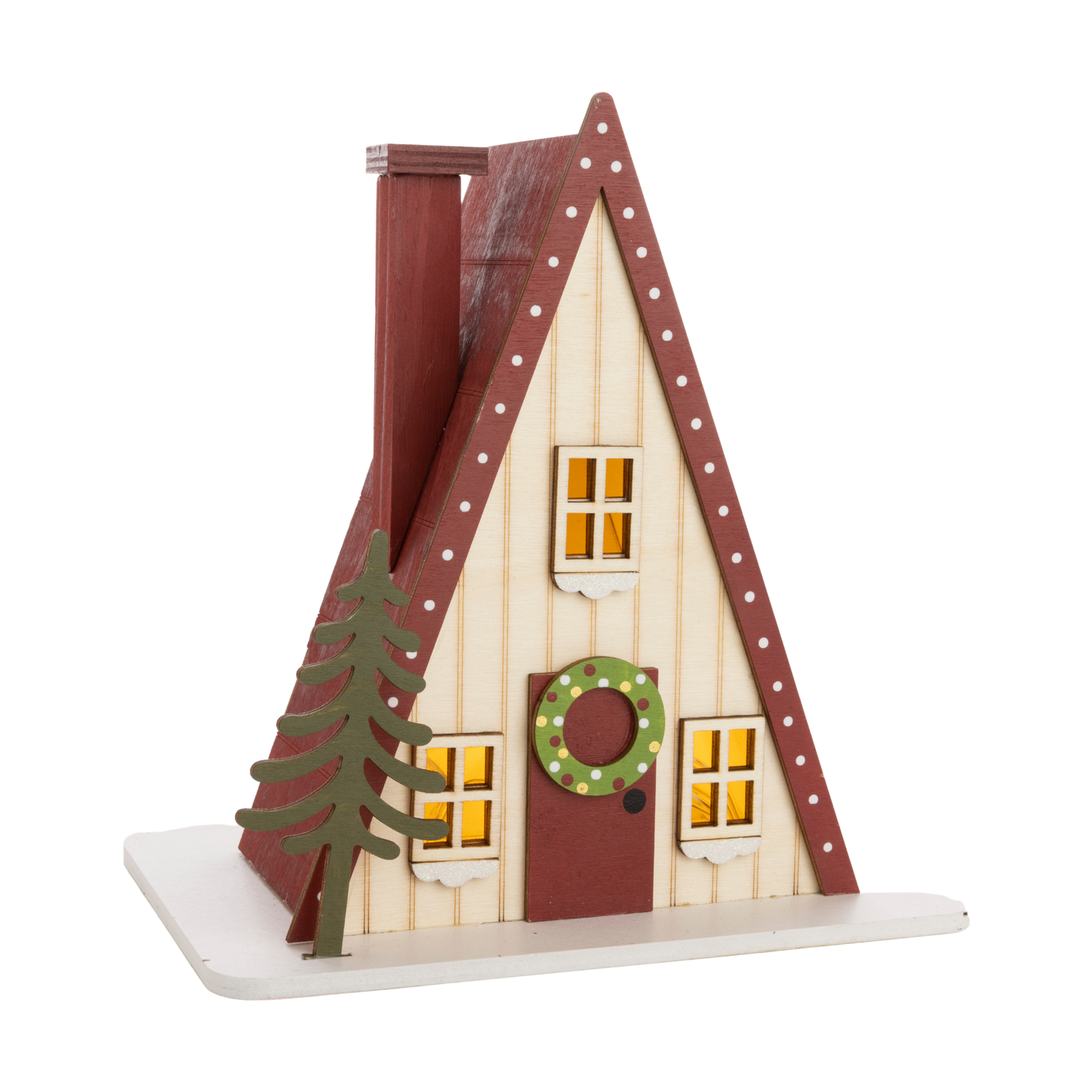Painted wood A-frame cabin ornament, LED, 7x7 in  4            