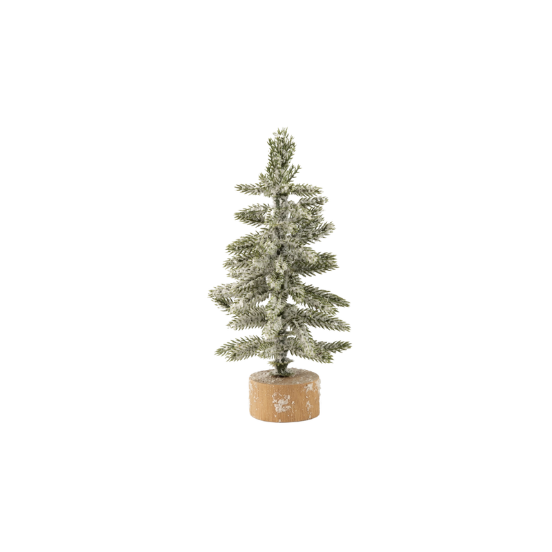 White snow finish green branch table top tree on wood base, 8.5 in  12      