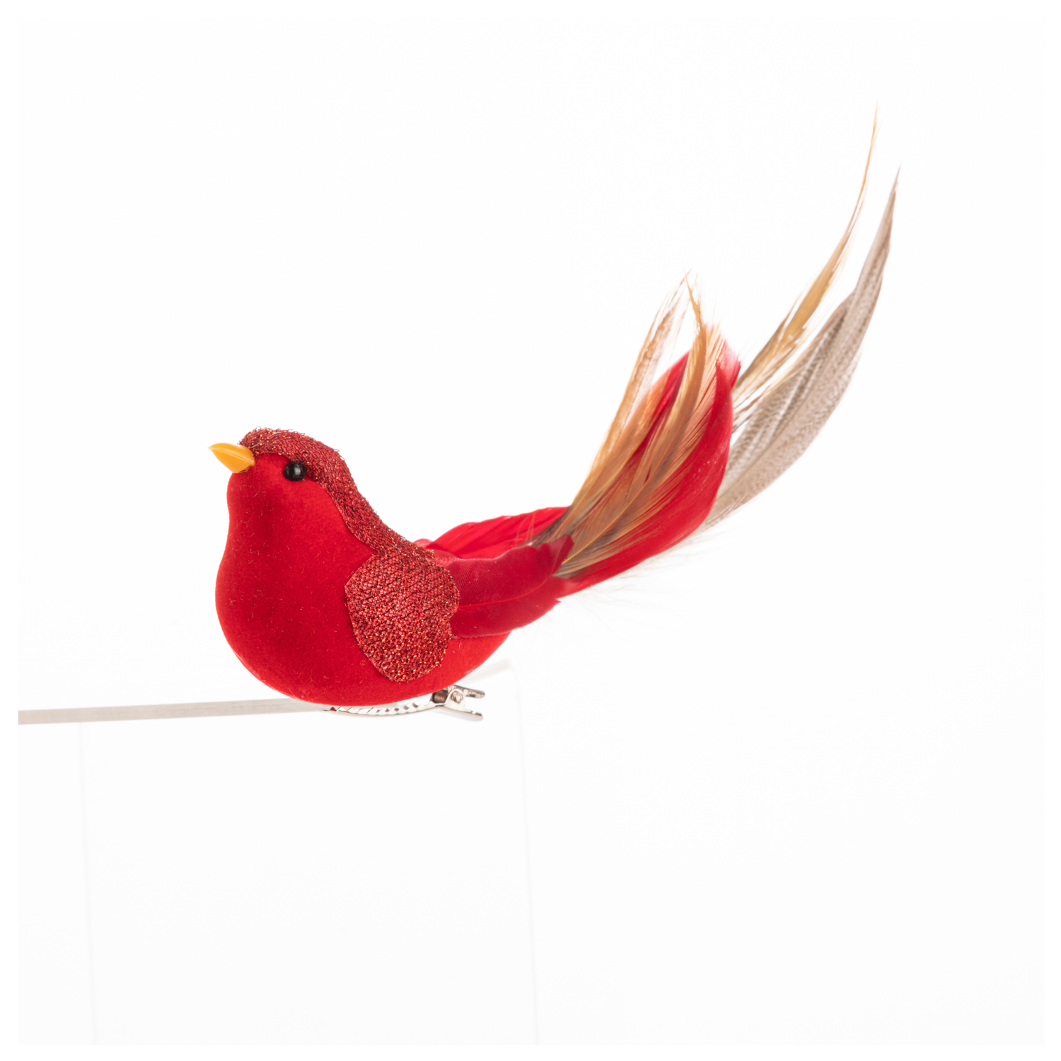 Red velvet clip-on bird ornament, 7.5 in  12            