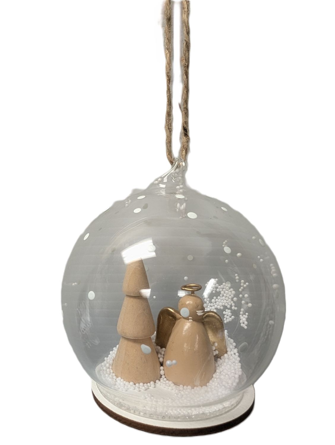 Wood angel and tiered tree globe ornament, 3.5 in  6            