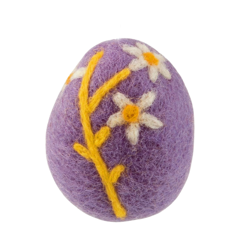 Felt egg ornament, purple with floral pattern, 2.5 in  12       