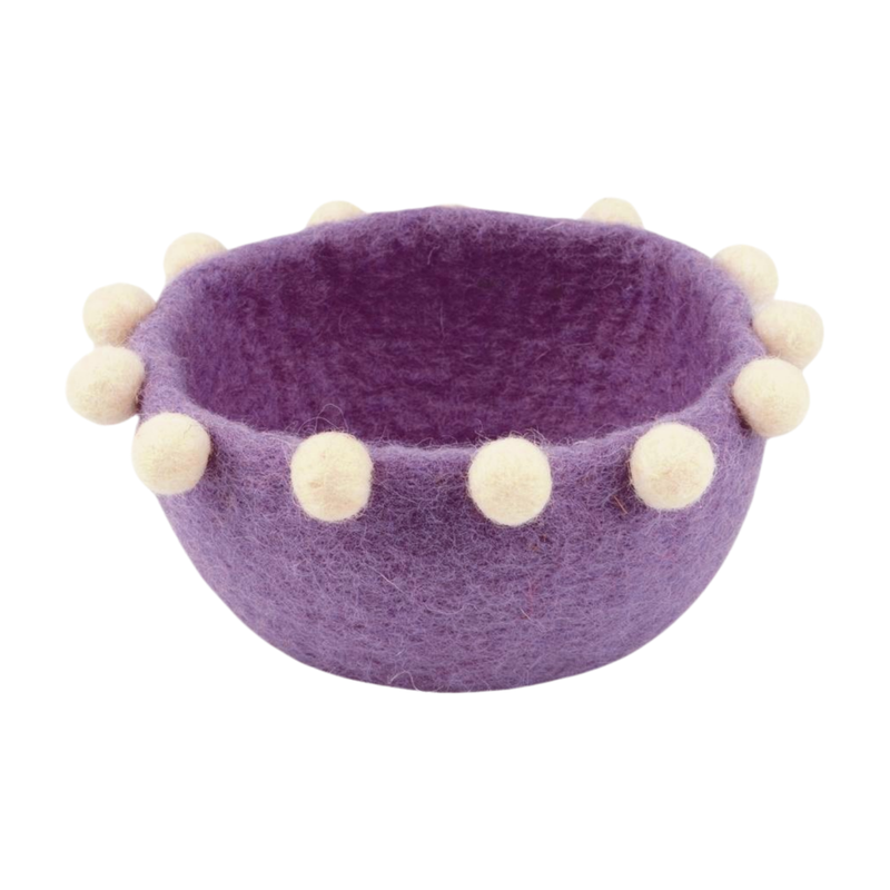 Felt basket with natural felt ball rim, lavender, 5 in  6       