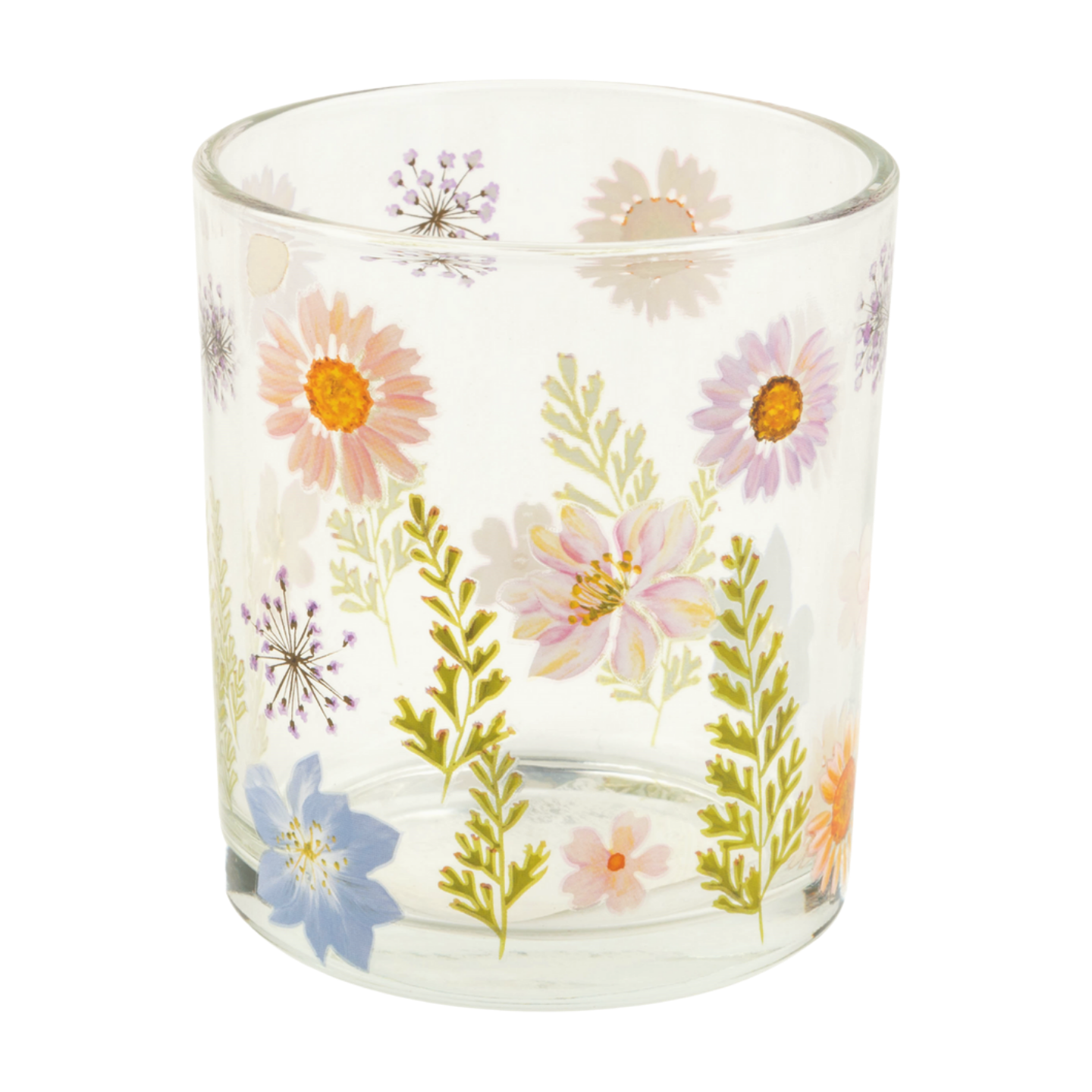 Clear Glass holder table piece with wildflower print, 3 in  6