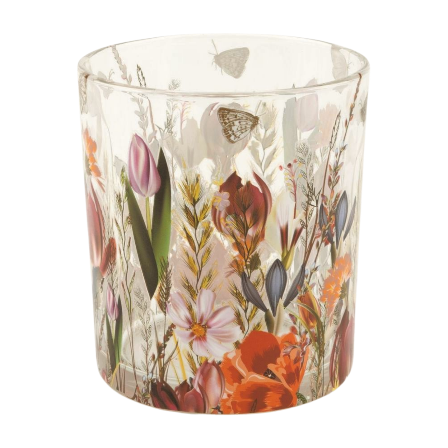 Clear Glass holder table piece with darker spring flower pattern, 3 in  6
