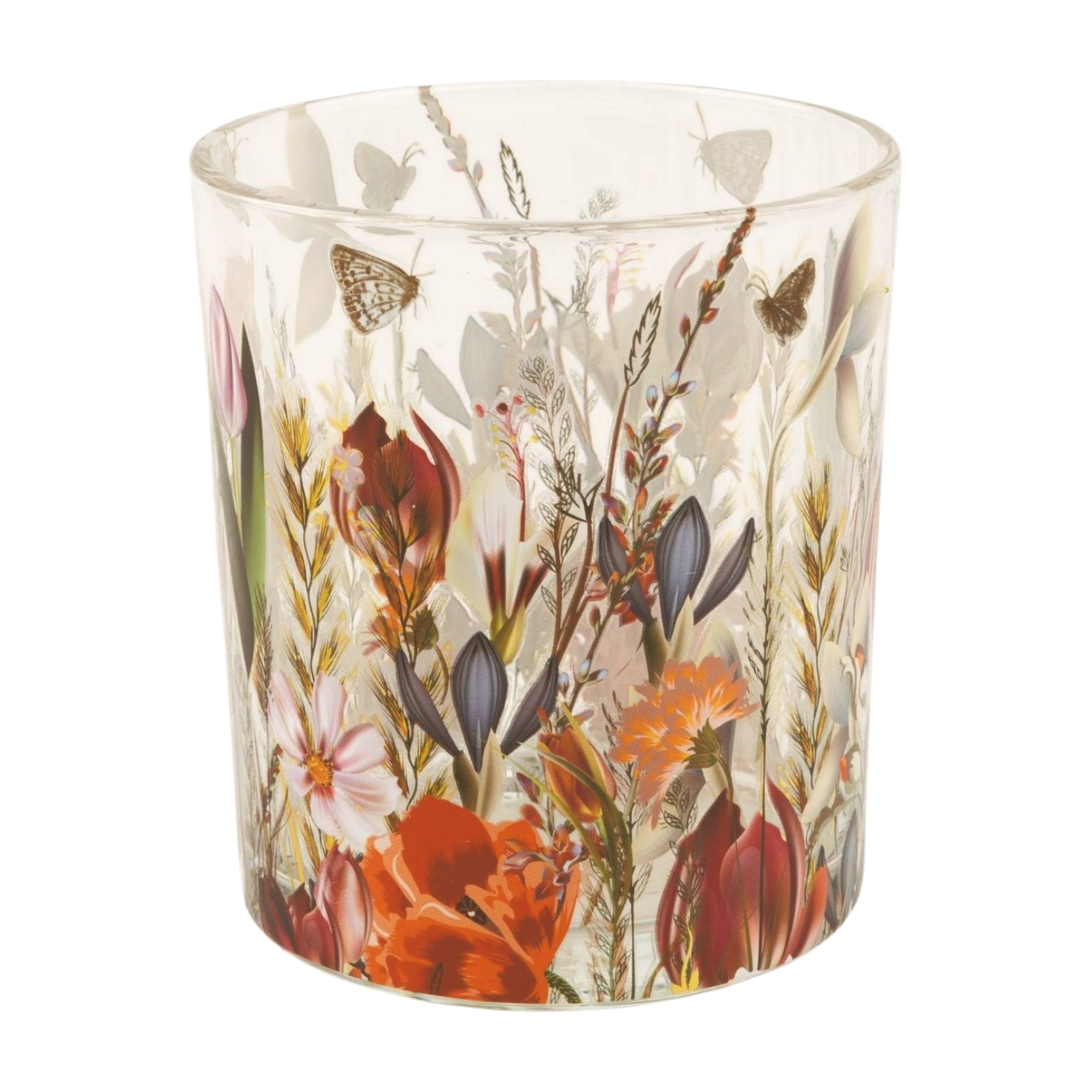 Clear Glass holder table piece with darker spring flower pattern, 4 in  6