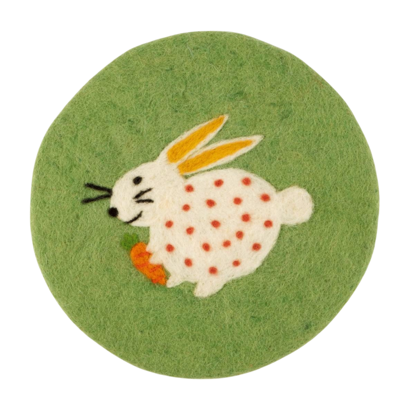 Circular felt trivet, pale green with detailed bunny design inlay, 8.5 in  6       