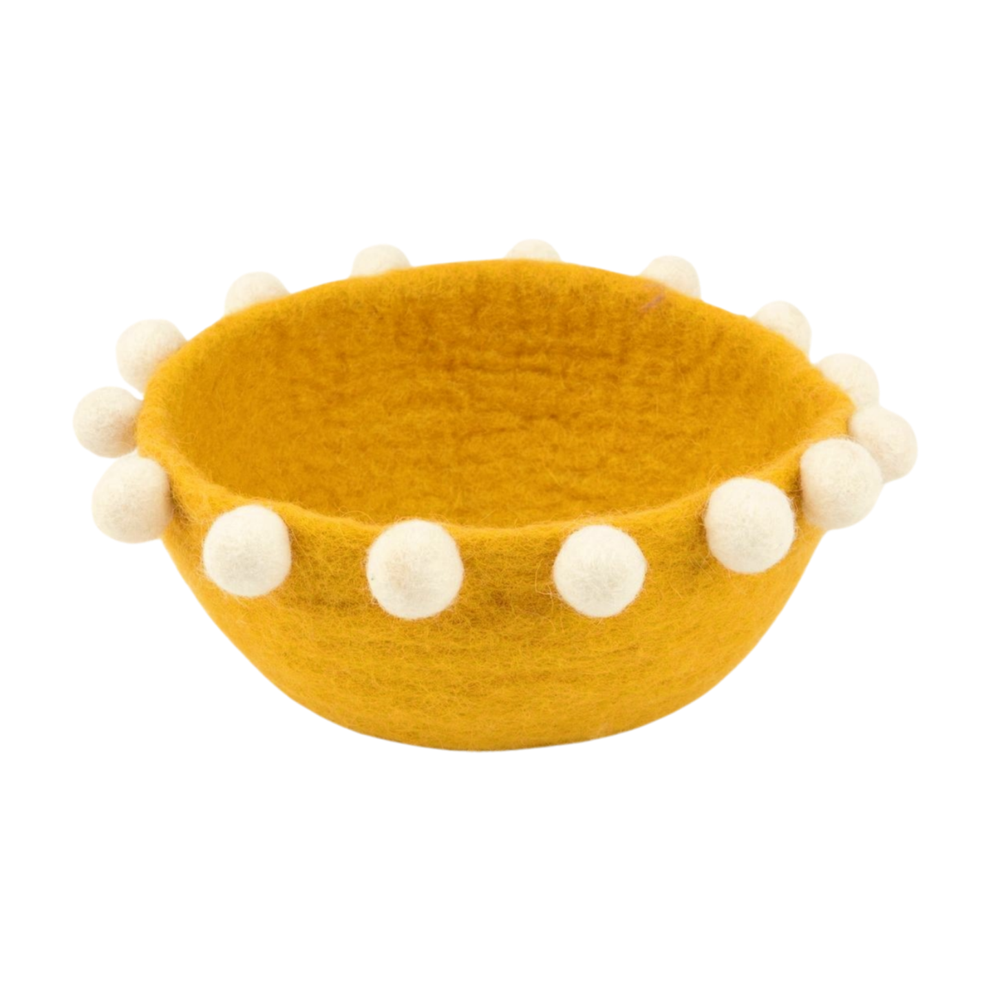 Felt basket with natural felt ball rim, yellow, 6 in  6       