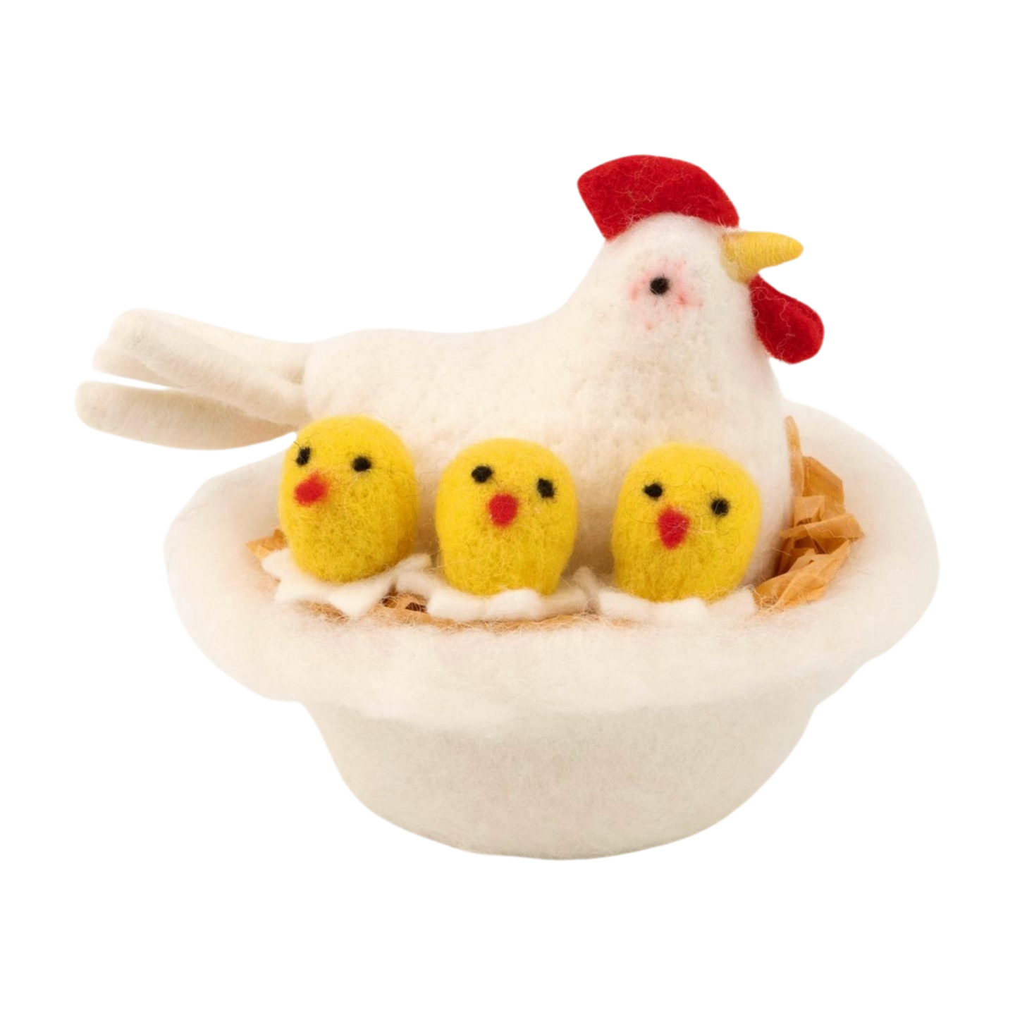 Felt rooster in felt nest with chicks, 6.5 in  4       