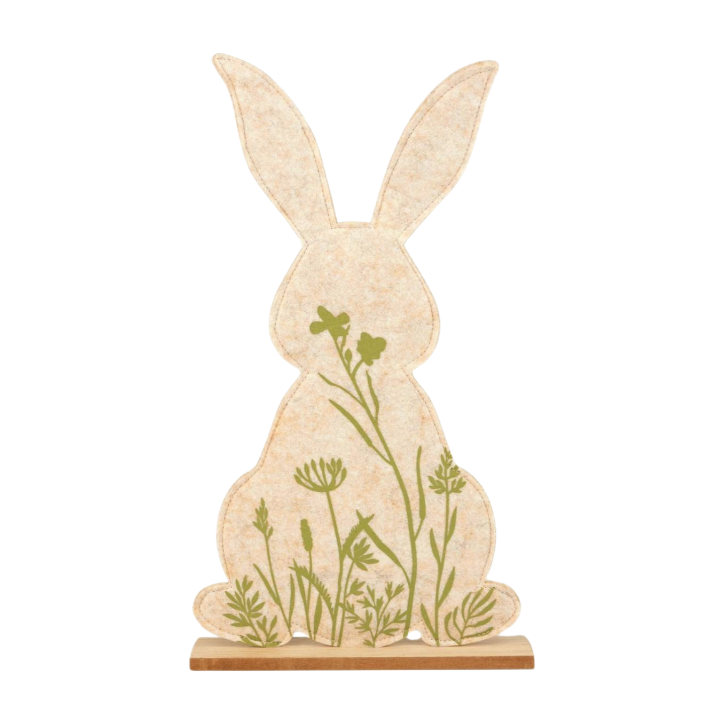 Felt bunny silhouette table piece, natural color with green floral embossing, 16 in  8       