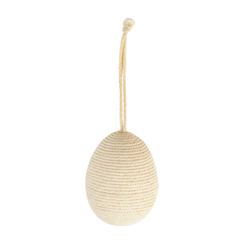 White cord egg ornament, 3.5 in  18       