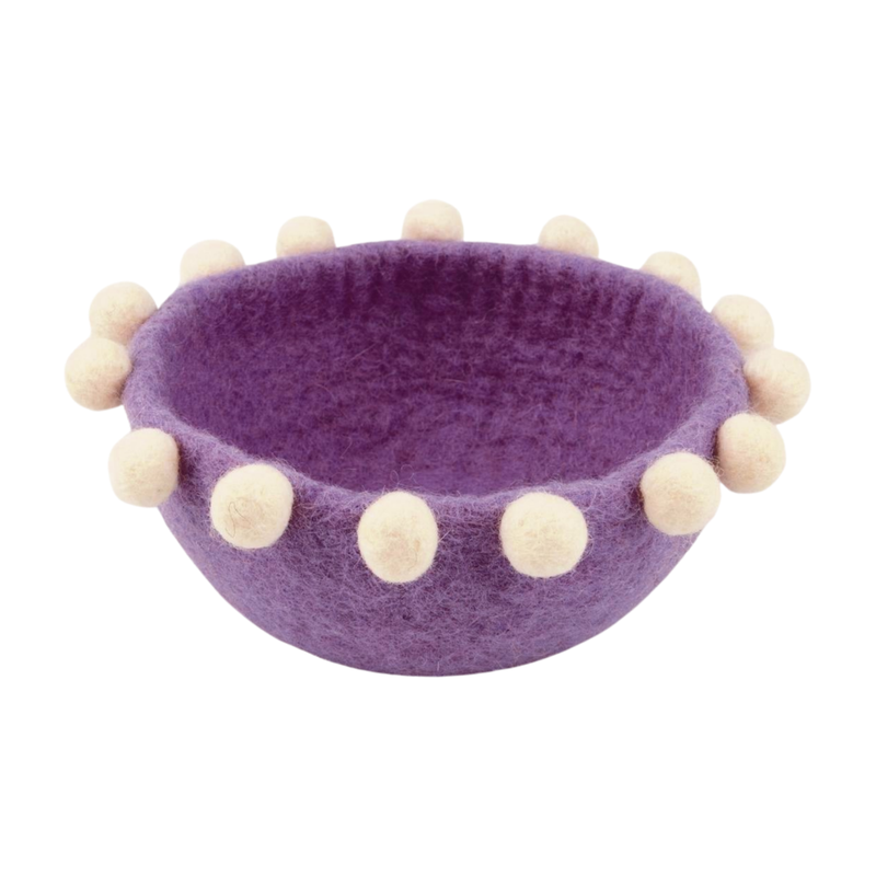 Felt basket with natural felt ball rim, lavender, 6 in  6       