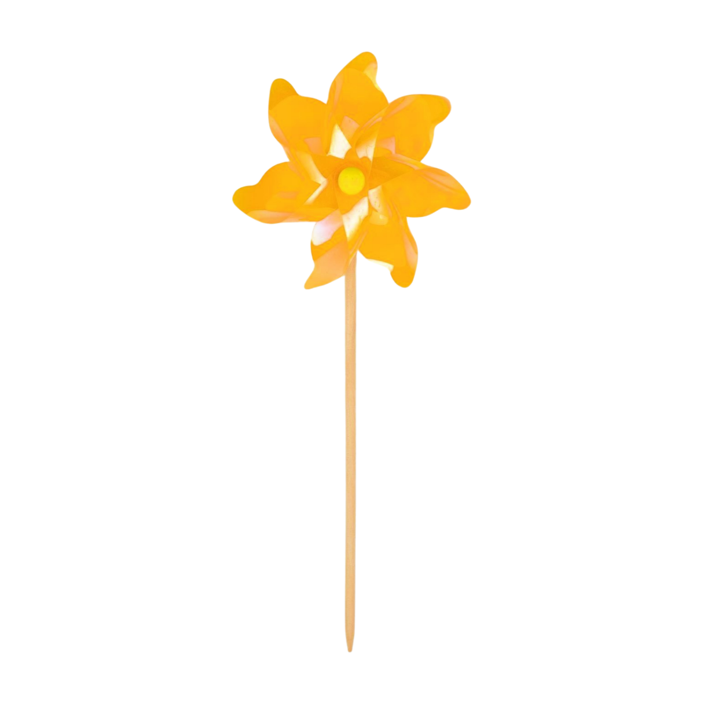 Iridescent yellow pinwheel on wood pole, 18 in  12       