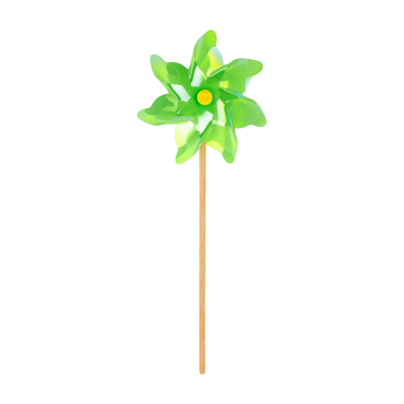 Iridescent green pinwheel on wood pole, 18 in  12       