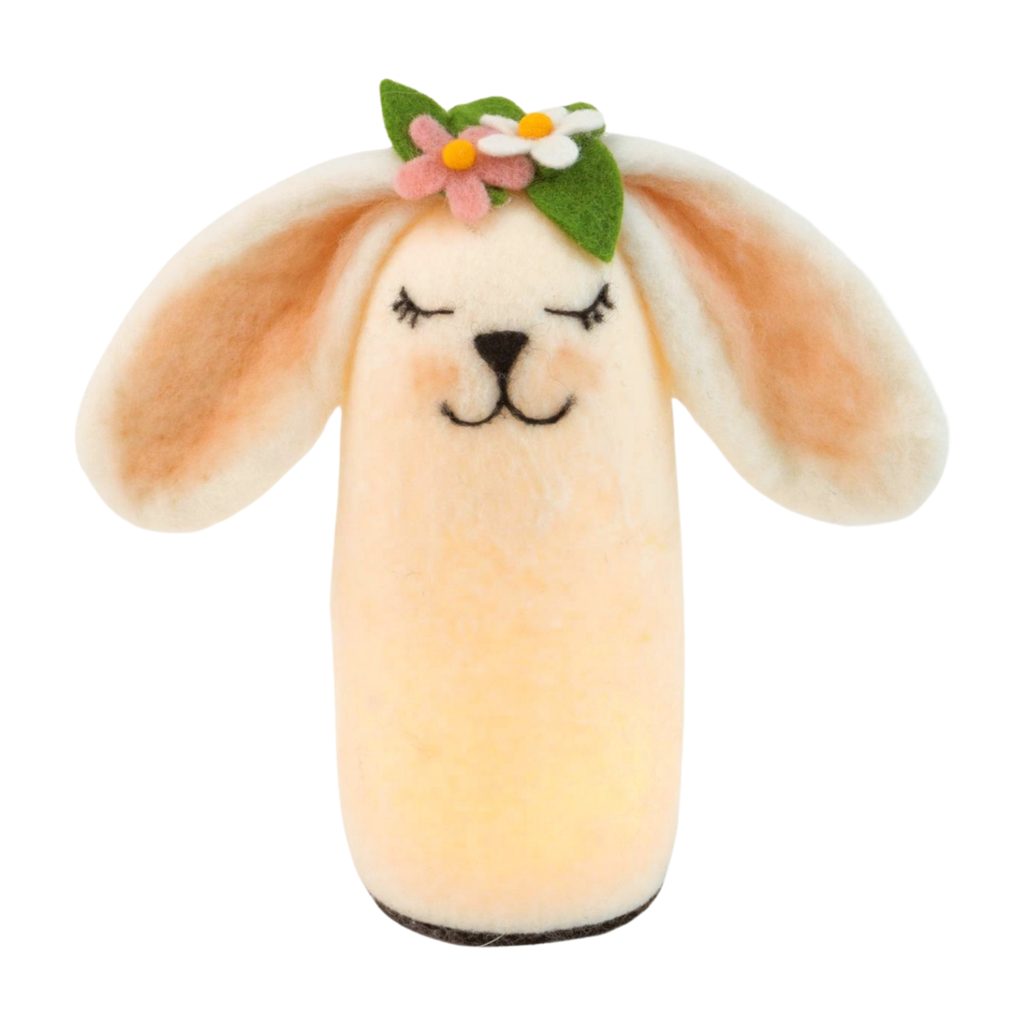 Floppy eared felt bunny LED table piece, floral trim, 9 in  2       