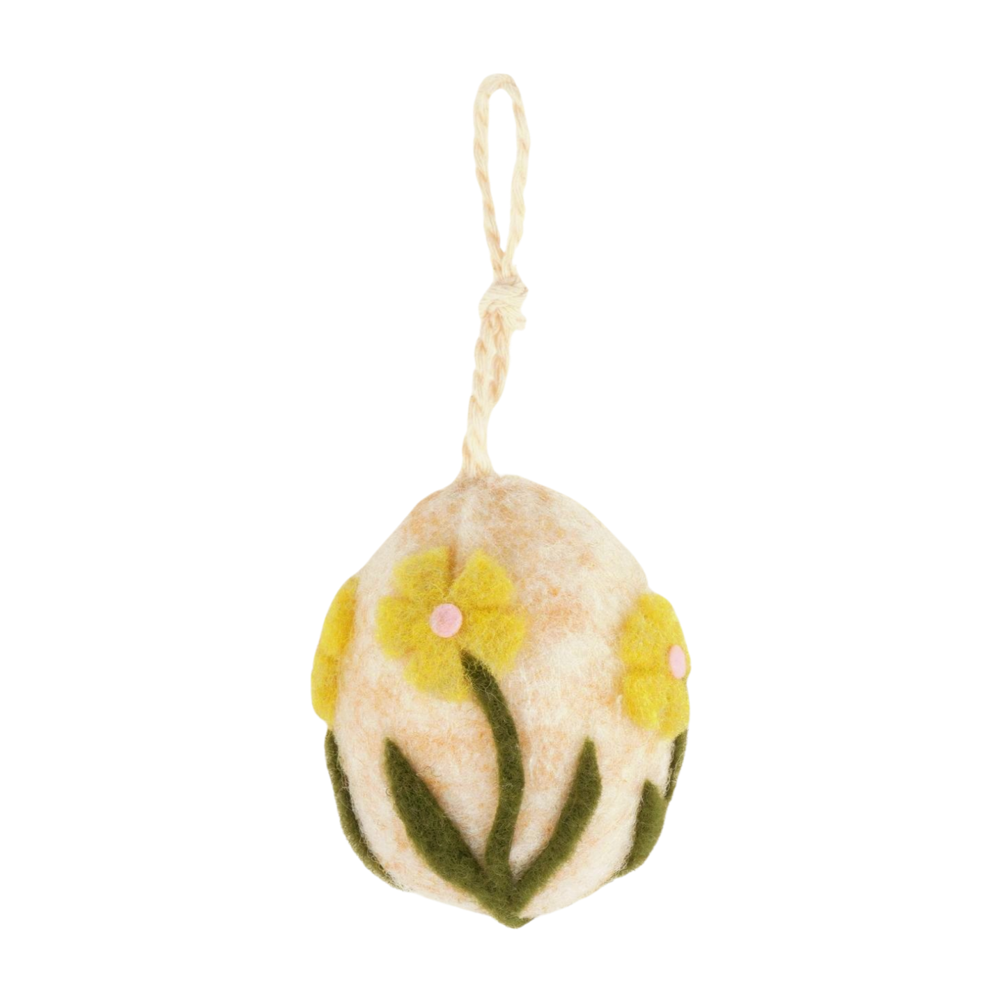 Felt covered egg ornament, green and pale green flowers, 2.8 in  12