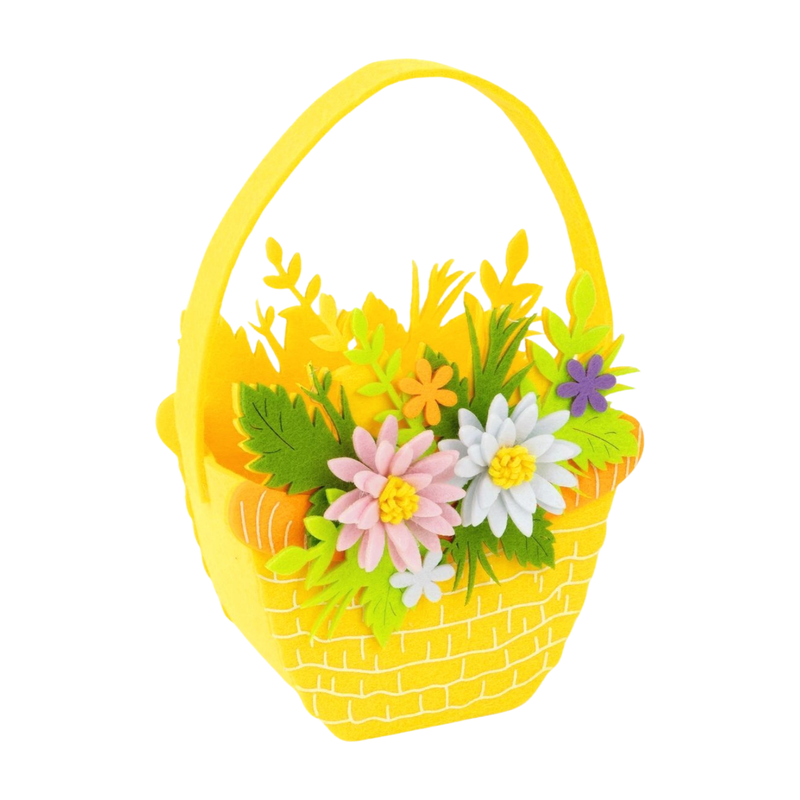 Felt basket with floral border, yellow, 6.5 in  6       