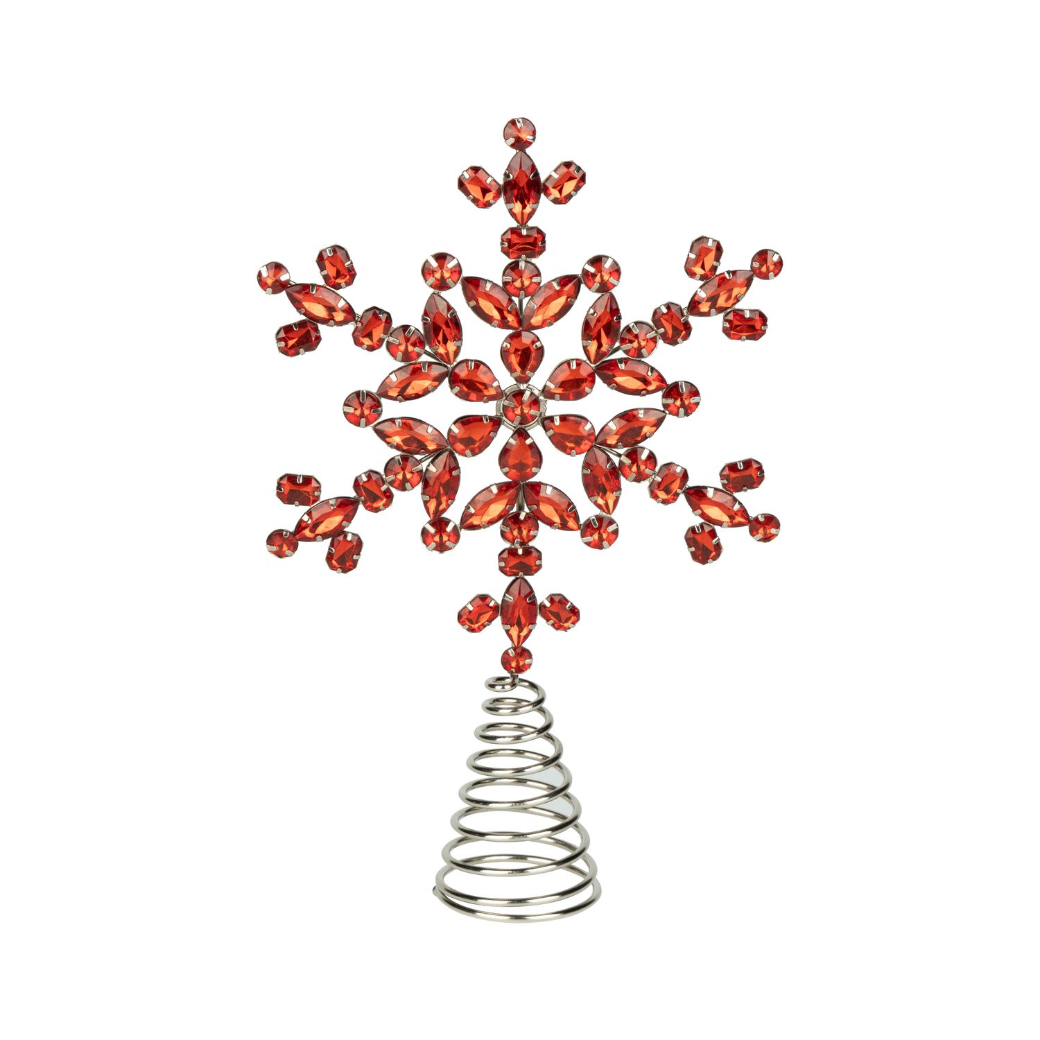 Red glass jewel on gold wire frame snowflake tree topper, 10.5 in  6      
