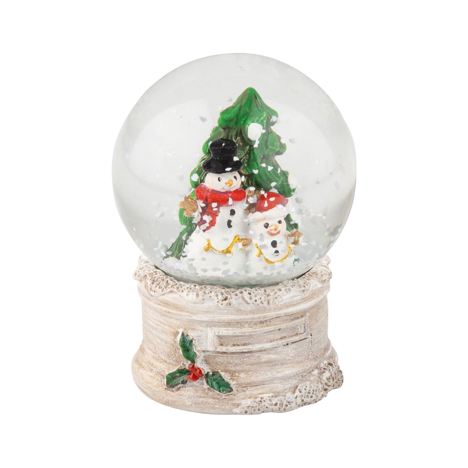 Resin mini snow globe, snowman with tree, white textured base, 45 mm/2.5 in  12      